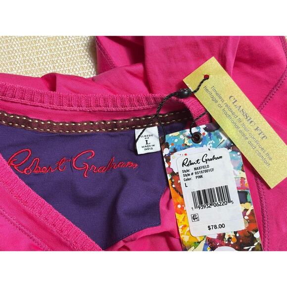 Robert Graham Supima Cotton Shirt Mens Sz L Pink Wakefield  V-Neck Classic Tee - Picture 3 of 7